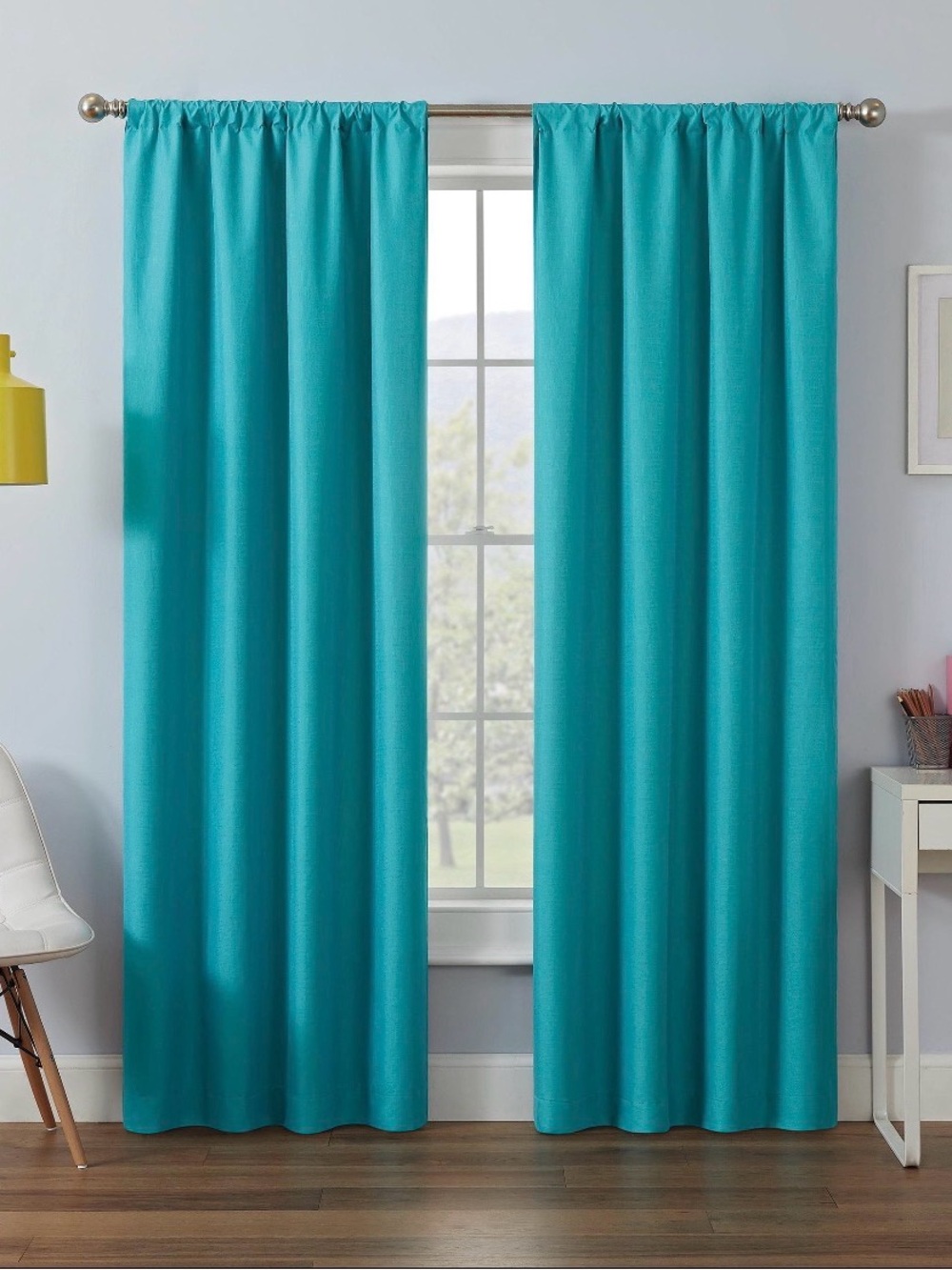 Turquoise Shimmer Fabric Panel curtains. Set of 2